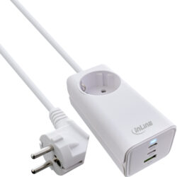 InLine USB Netzteil, GaN Ladegerät, 2x USB-C, 1x USB-A, mit Schutzkontaktbuchse