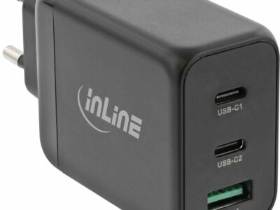 InLine USB PD Netzteil, GaN Ladegerät, 3-Port, Dual USB-C + USB-A, 65W, schwarz