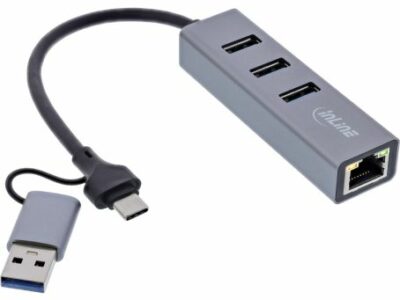 InLine 4in1 Gigabit Hub, USB-C & USB-A, 1x RJ45, 3x USB 3.2 Gen.1