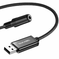 DuKabel ProSeries USB auf 3,5mm Klinke Audio Adapter, 4pol TRRS, AUX Adapter integriert