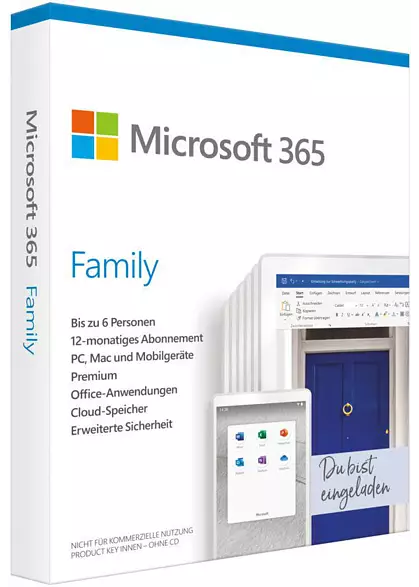 Microsoft 365 Family Jahreslizenz für bis zu 6 Personen