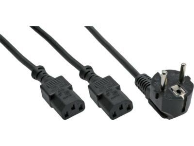 inLine Netz-Y-Kabel, 1x Schutzkontakt- zu 2x Kaltgerätestecker, 1,8m