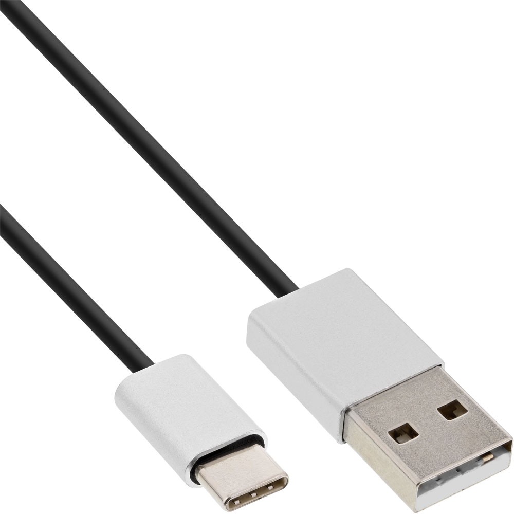 inLine USB 2.0 Kabel, Typ-C Stecker auf A Stecker, Aluminium, flexibel, 1m