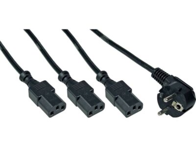 inLine Netz-Y-Kabel, 1x Schutzkontakt- auf 3x Kaltgerätestecker, 1,8m